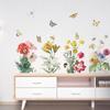 Wall Sticker, Bright Flower Green Leaf Cluster Colored Butterflies Decoration Painting, Bedroom Entrance Diy Self-adhesive Art Decor Decals