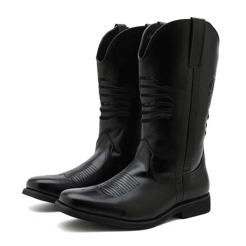 European & American Style Men's Western Leather Knight Boots, Large Size 46