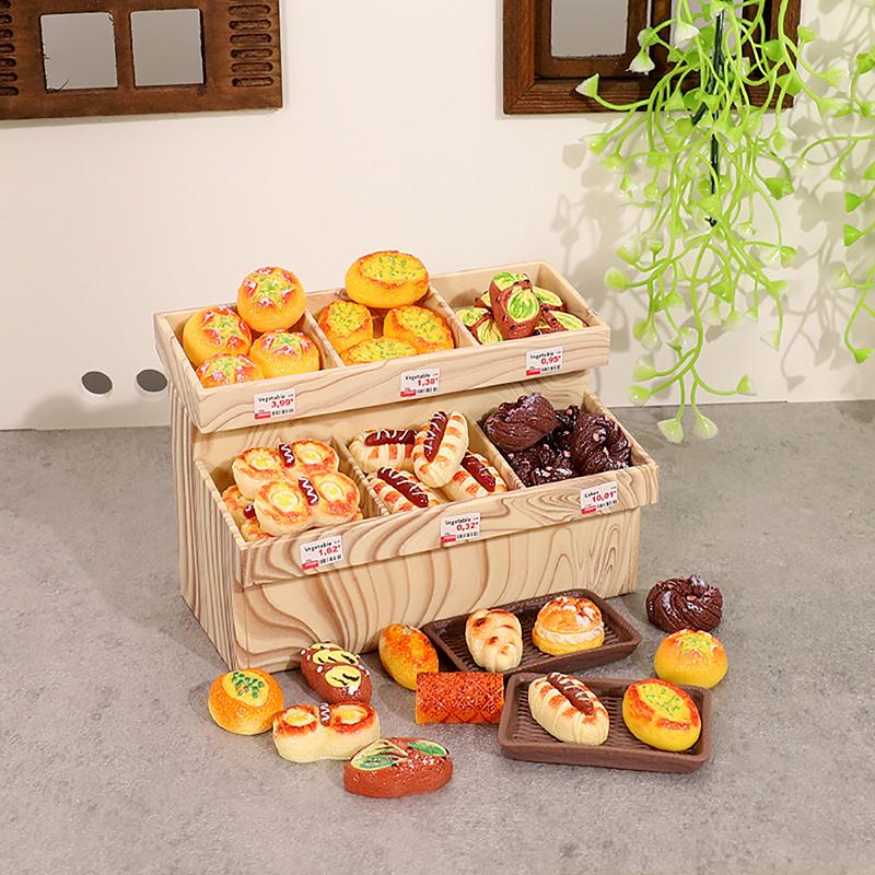 Mini Bread Cabinet For Dollhouse Miniature Bread Basket Miniature Simulation Bread Dessert Model Toys Supermarket Scene Decor