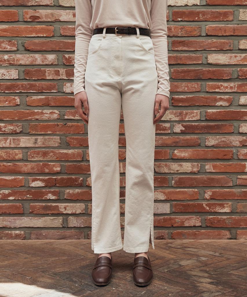 ADAUL Flat Wide Slit Cotton Pants - Ivory