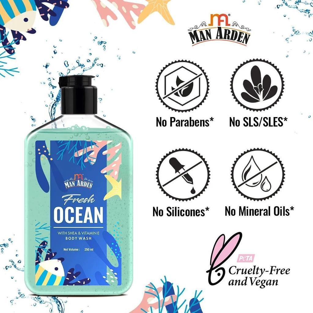 Ocean Fresh Duschgel mit Sheabutter und Vitamin E (250 ml), Fresh Ocean Duschgel mit Shea & Vitamin E, Man Arden