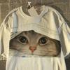 Summer cute 3D cat Print T Shirt Women Clothes high quality 100% cotton T-shirts Harajuku Oversized white T-shirt UNISEX Y2k Tops hip hop streetwear
