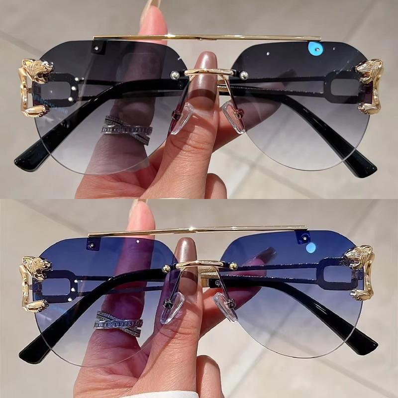 2 Pairs Per Set Rimless Pilot Sunglasses Fashion Gradient Double Bridge Sun Glasses Trendy Luxury Brand Designer Outdoor Shades