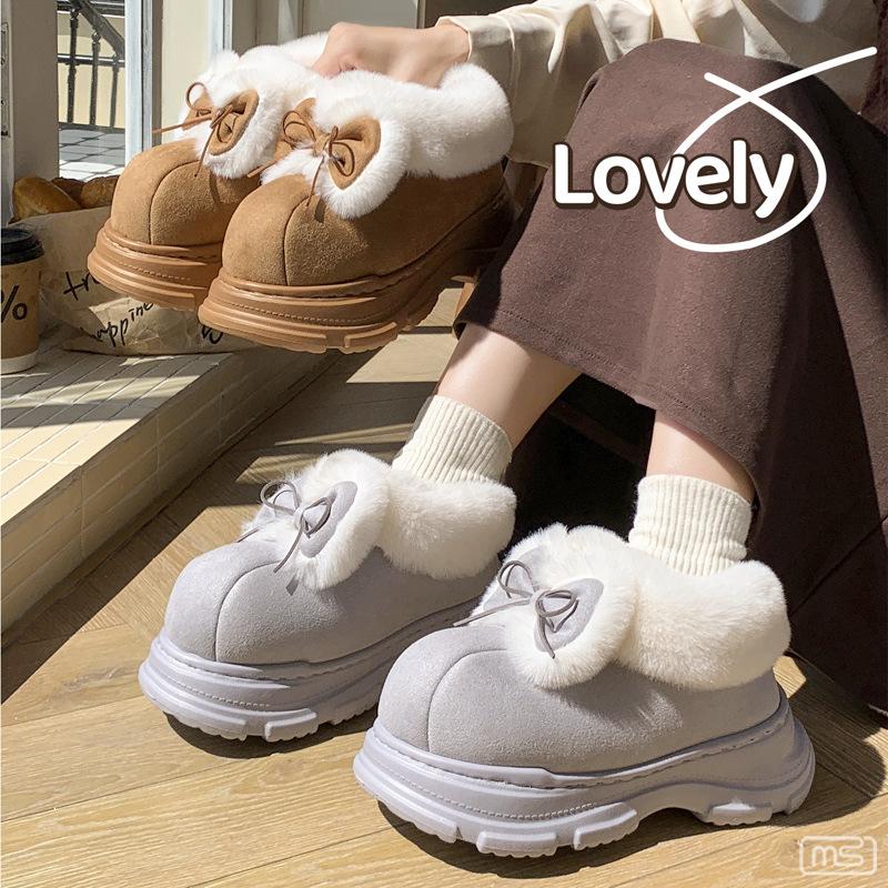 Fleece cotton slippers, cute versatile bags and cotton shoes in autumn and winter, home indoor soft-soled warm snow boots