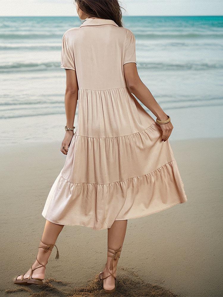 Europäisches und Amerikanisches Sommer Lässiges Mittellanges Hemdblusenkleid für Damen