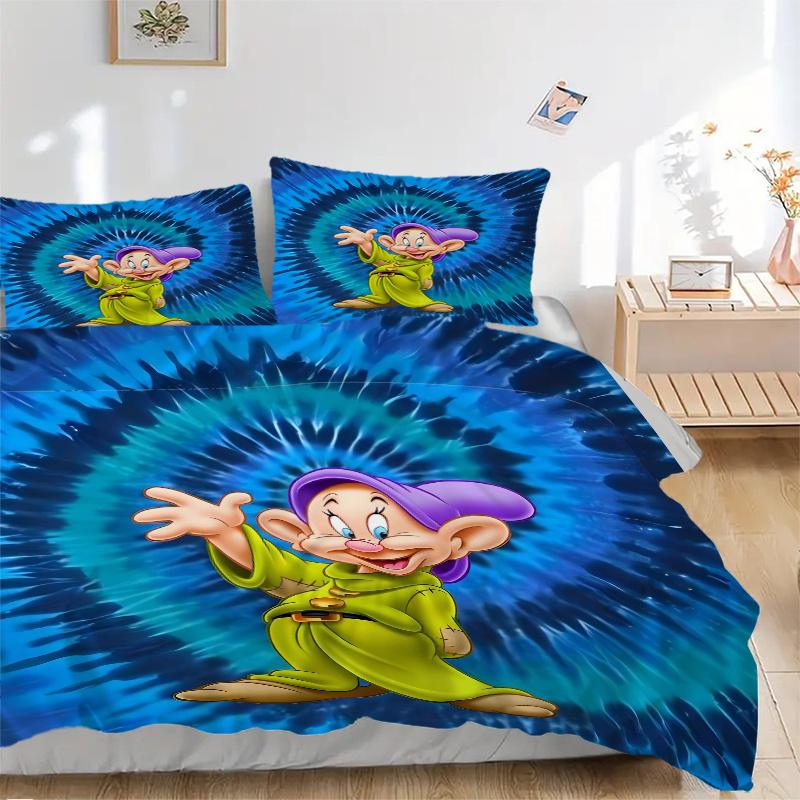 3pcs Disney Snow White Dopey Character Theme Printed Bedding Set, Soft and Comfortable Quilt Cover for Bedroom, Guest Room W034