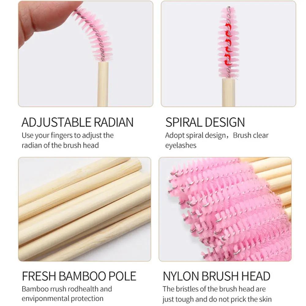 Wholesales Eco Mascara Eyelash Brushes Applicators with Bamboo Handles Biodegradable Pink Black Brown Lash Spoolies 50pcs/bag