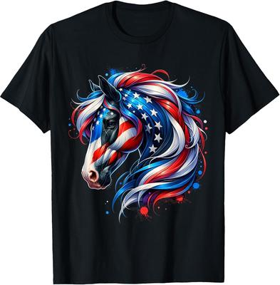 Horse 4th of July Patriotic Horse Graphic American Flag T-Shirt