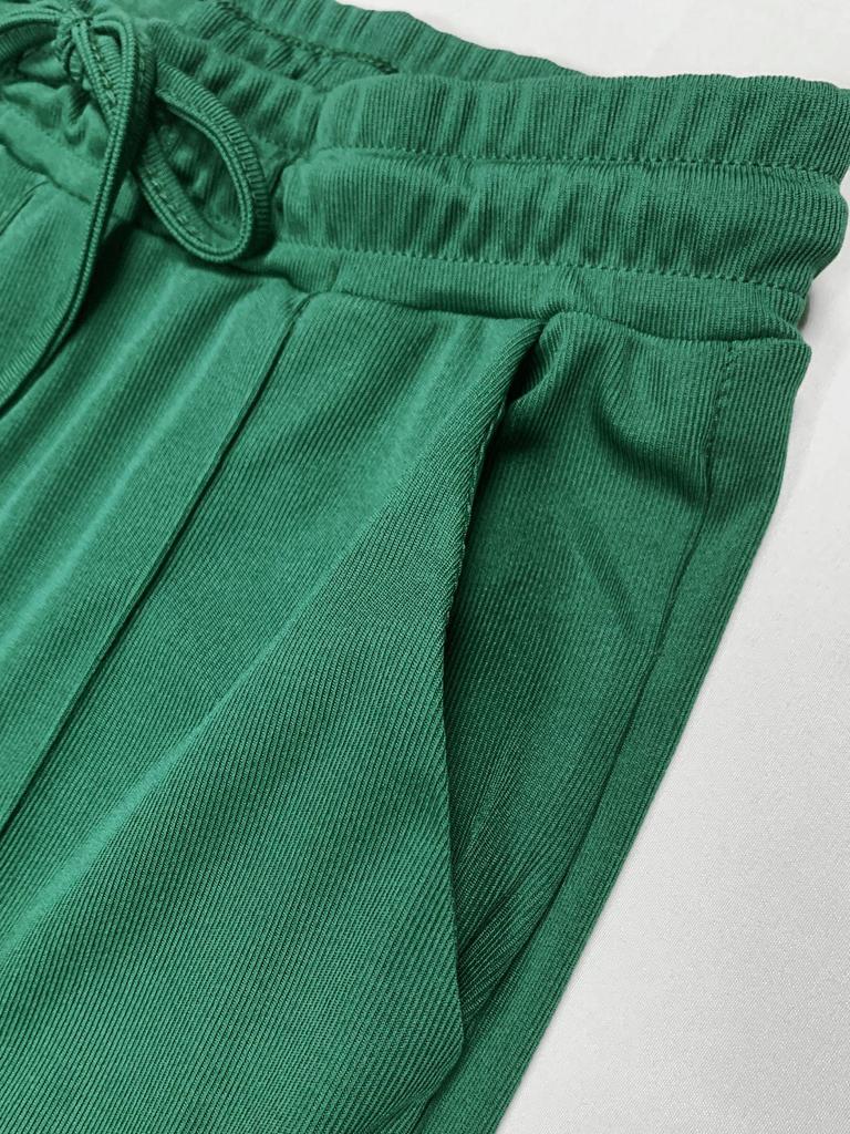 TW730 Summer Fashion Solid Color Square Neck Top & High Waist Wide Leg Pants Set