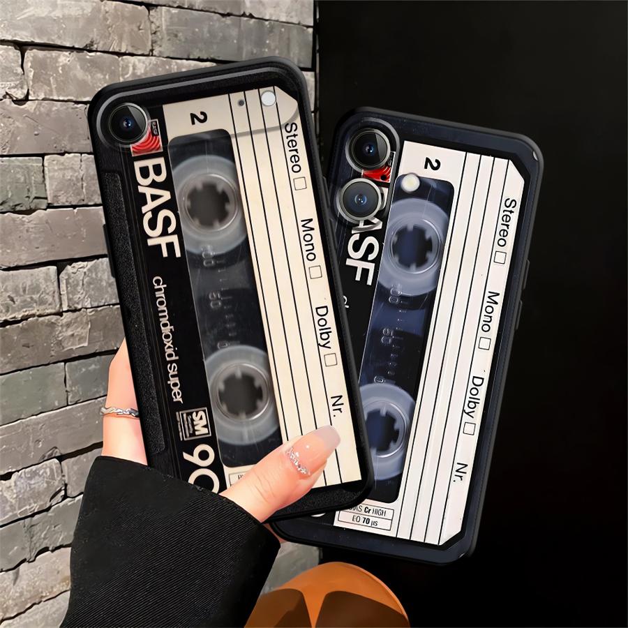 Retro Cassette Tape Case for iPhone XS Max 7 8 13 12 11 17 Pro Max 15 16 14 Plus 17Air XR Black Soft Phone Cover
