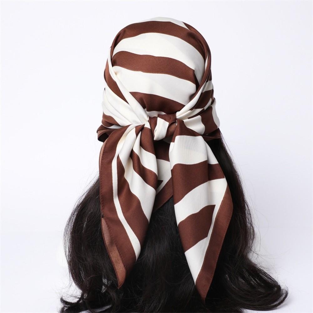 Breathable Stripes Square Headscarf Lightweight Printed Silk Scarf 90 CM Square Scarf Outdoor