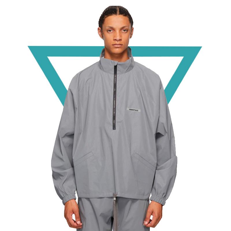 Fear of God Essentials SS20 Jacket With Fluorescent Logo and Half-Zip Stand Collar Unisex Jacket Silver FOG-SS20-301