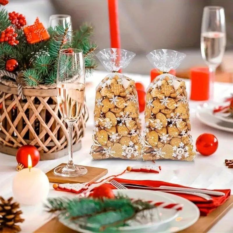 Snowflake Candy Bags Christmas Transparent Cookie Popcorn Packaging Plastic Bag Christmas Wedding Birthday Party Gift Bags