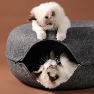 Katzenbett Donut Haustier Katze Tunnel Interaktives Spielzeug Doppellagige Verbundstruktur Universelles Katzenkopf-Aussparungsdesign Haustierhaus