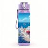 1PC Santorini Blue White Building Print 750ml Color Plastic Sports Water Bottle Leakproof Flip Straw Lid Suitable for Sports Office Home Use