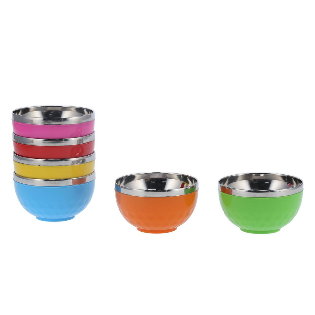 6Pcs set Color Stainless Steel Bowl Heat Insulation Salad Noodles Bowl for Home Kitchen(15cm L )