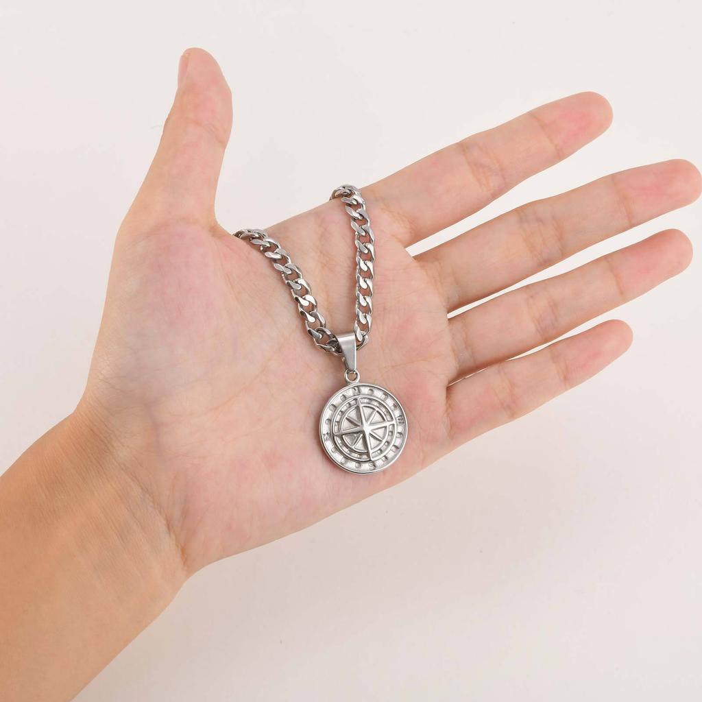 Fashion Jewelry, Stainless Steel Compass Pendant, Coin Compass Men'S Hip Hop Necklace Pn-1527