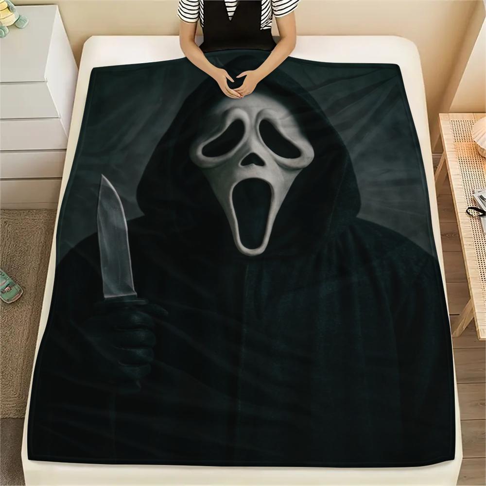 1PC Scream Print Flannel Blanket, High quality Comfortable for All Seasons, Home Decor, Warmth and Comfort, Perfect for Christmas Gifts