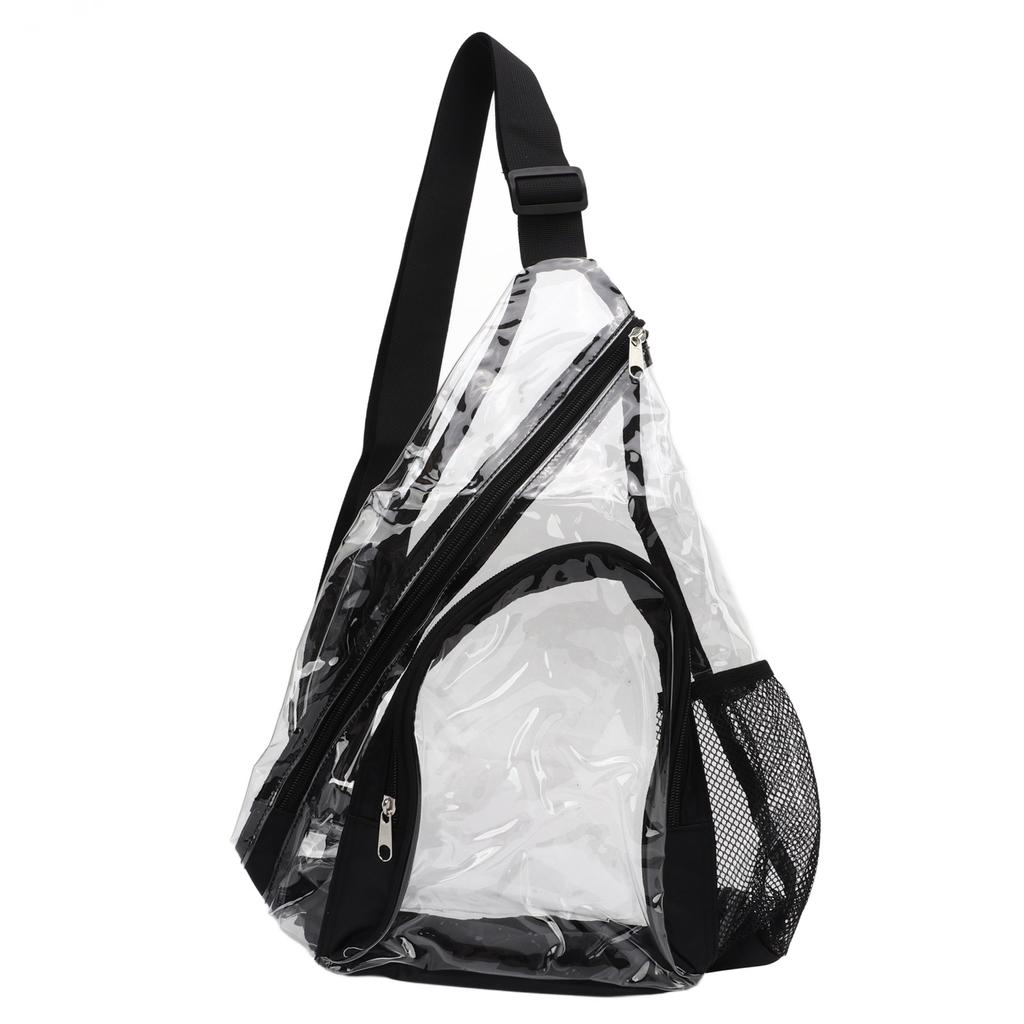 Clear Sling Bag PVC Transparent Chest Bag Comfortable Travel Cross Shoulder Backpack Black