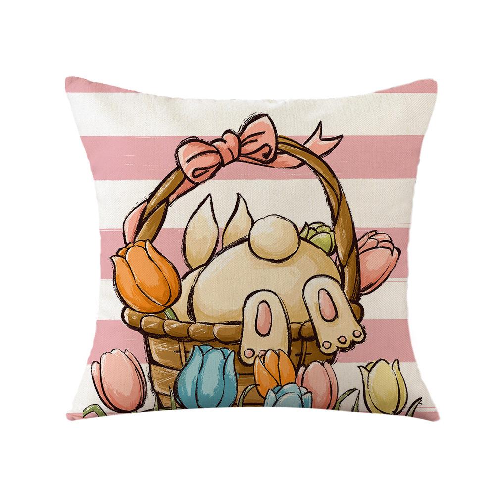 

Pink Pillow Case Easter New Pillow Hand-painted Printed Linen Sofa Pillow Spring Decorative Pillow 45 * 45Cm (excluding pillow core)