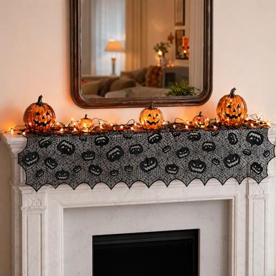 Halloween Table Runner 70 X 15 Inch Black Lace Spider Web