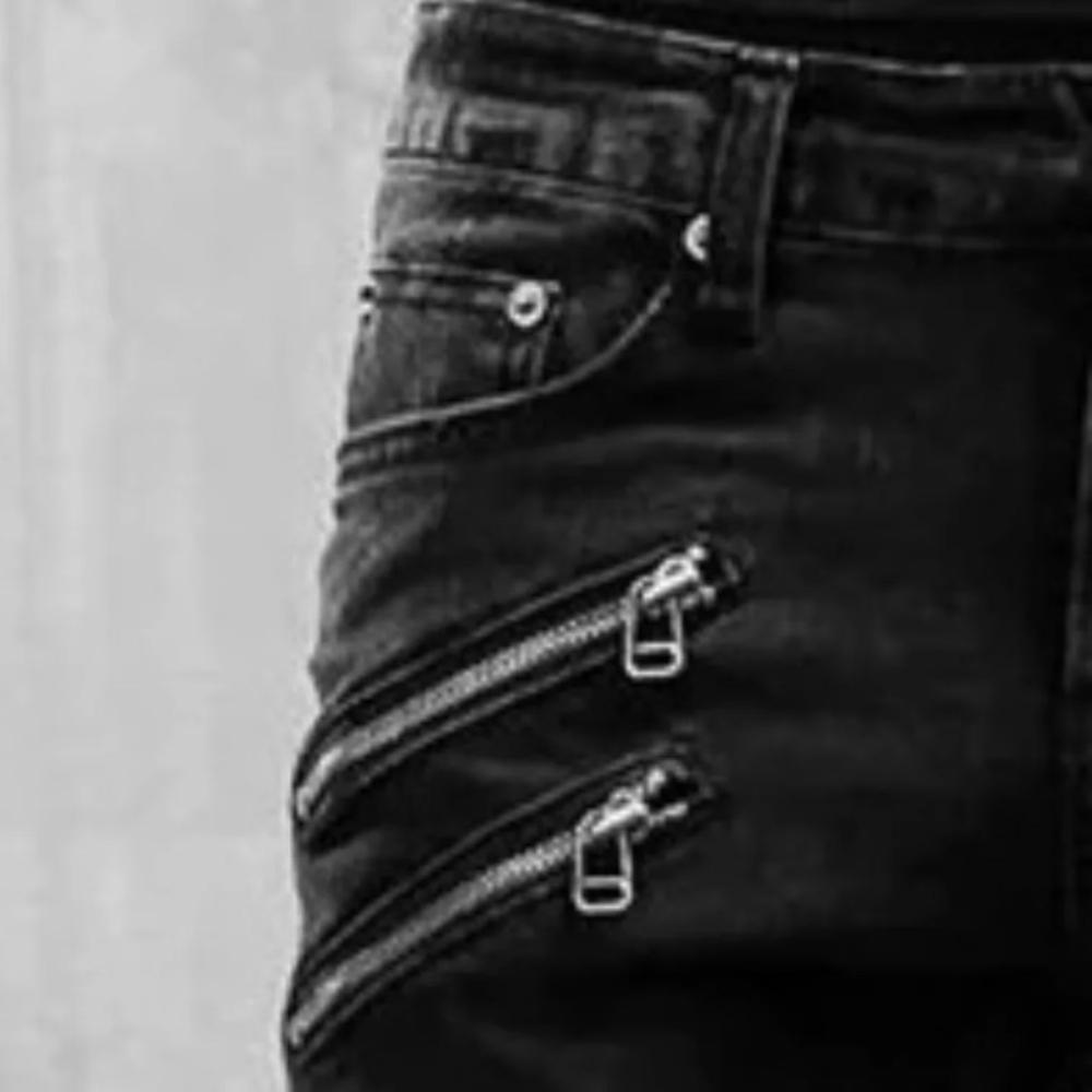 Herrenmode Marke Slim Design Jeans Kleine Fußhose Streetwear Hip Hop Personalisierter Reißverschluss Männliche Reißverschlüsse Biker Lange Hosen