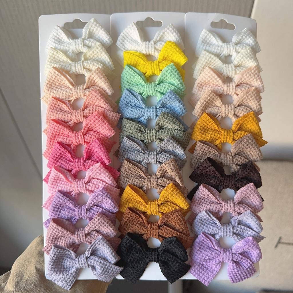 10Pcs/set Soft Cotton Bow Hairpin Girl Sweet Plaid Design Hairclip Solid Color Lovely Hairgripe Barrettes Kids Hair Accessories