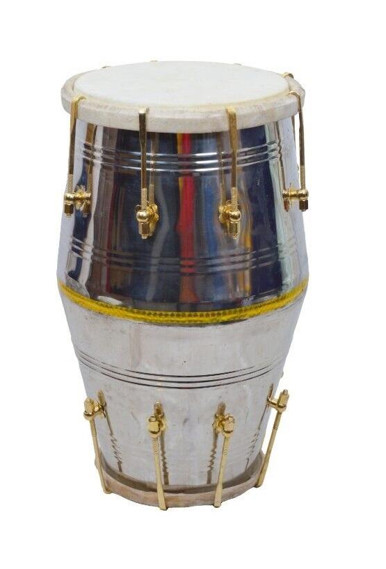 Indian Traditional Folk Musical Instrument – Steel Nut & Bolt Dholak with Cover