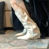 Mode Damen Cowboy Stiefel 2025 Herbstmode Slipper Lange Schaftstiefel Weiblich Sexy Dünne Hohe Absatzstiefel Kniehoch Botas Botas Mujer