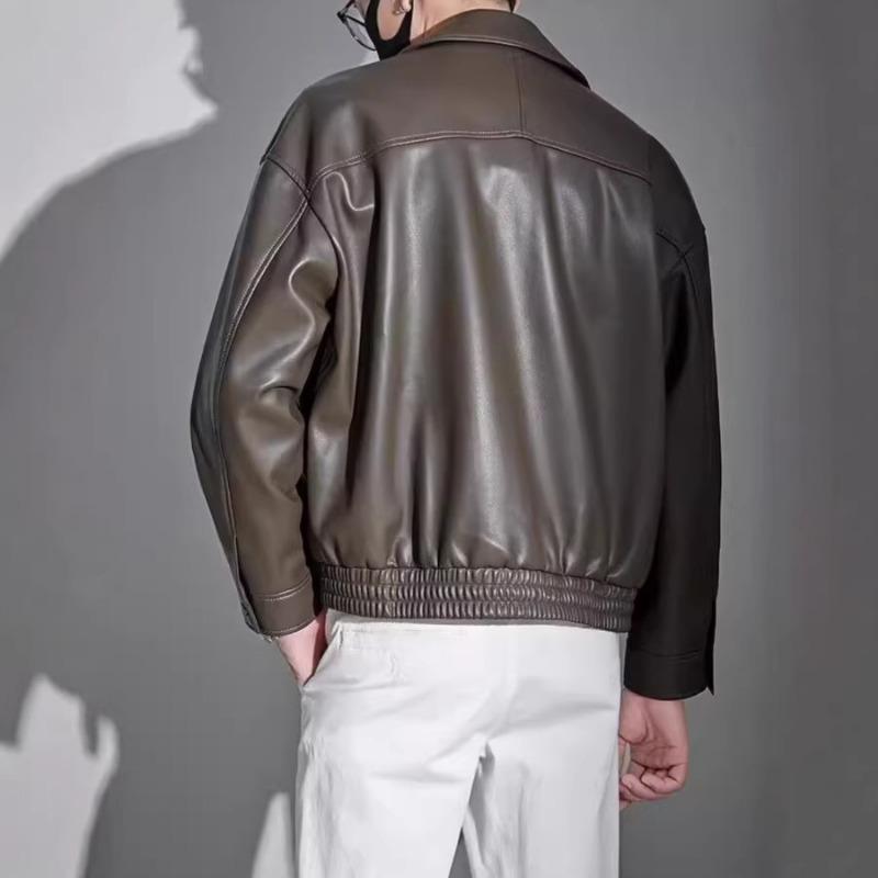 Men S Casual Loose Pu Leather Jacket Turn Down Collar