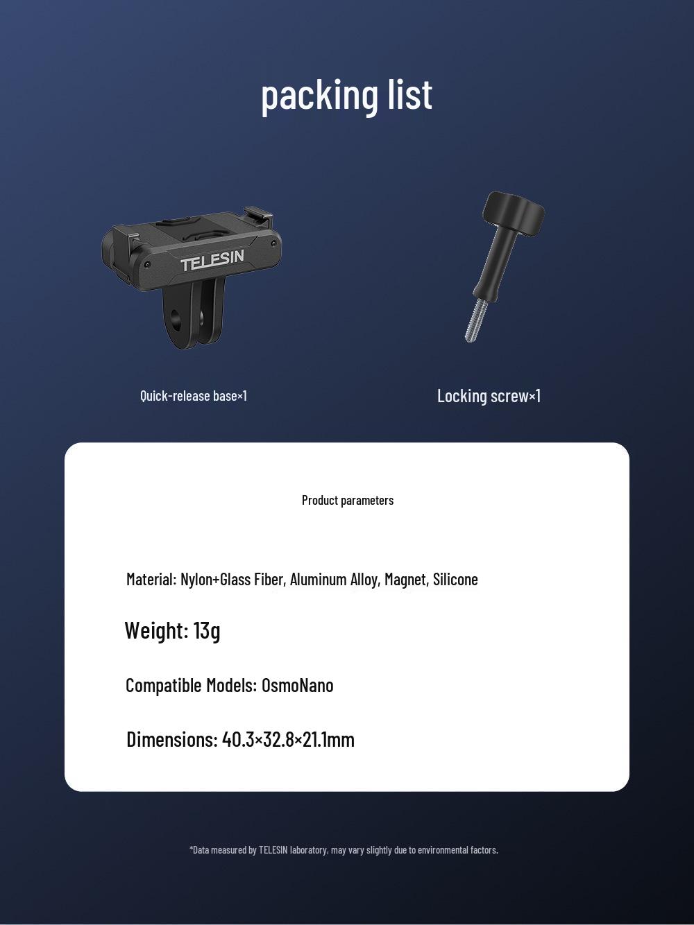 

TELESIN Magnetic Quick Release Base for DJI Osmo Nano Thumb Camera with Two-Prong Adapter.