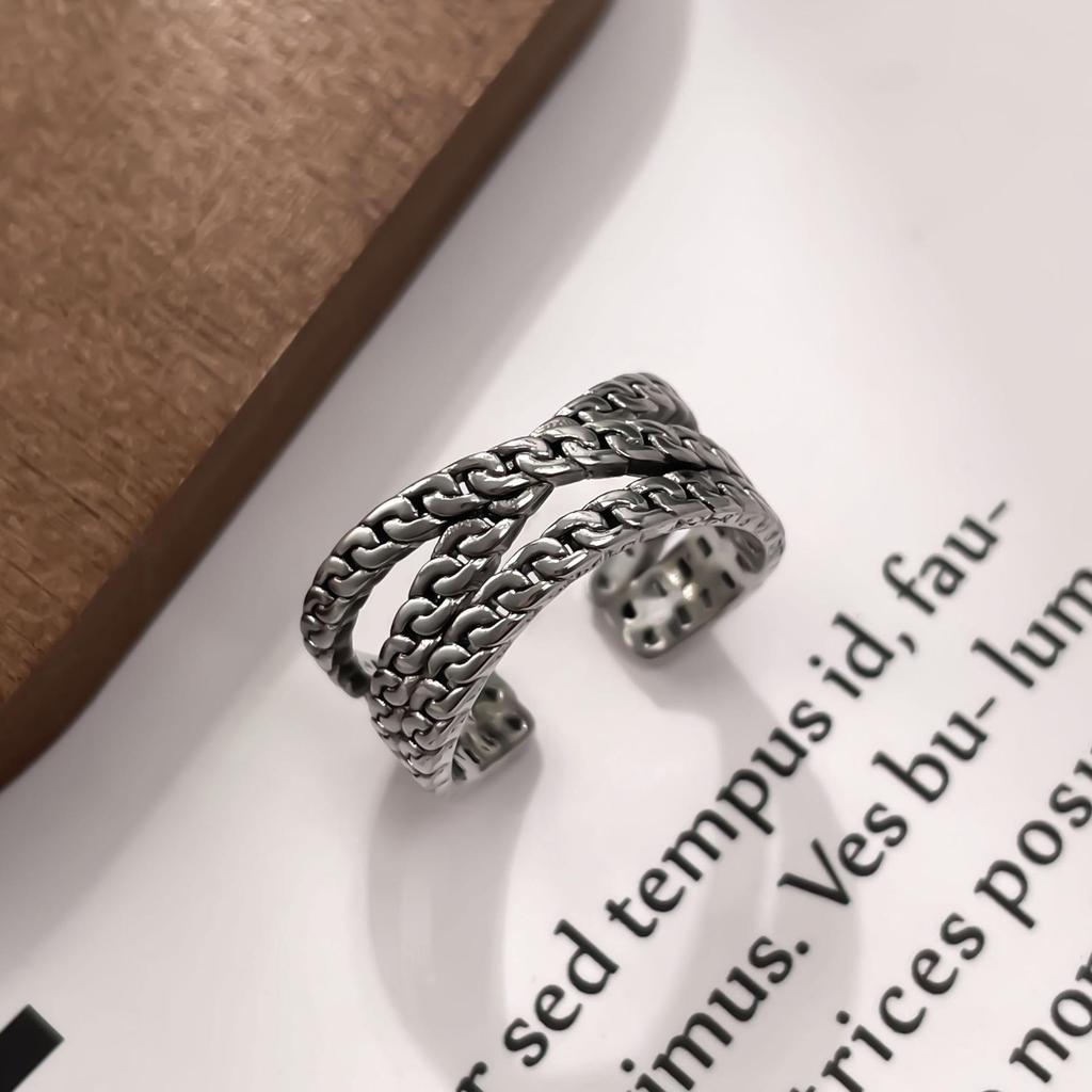 Korean Retro Distressed Cable Knit Open Ring - Women's Elegant Versatile Jewelry