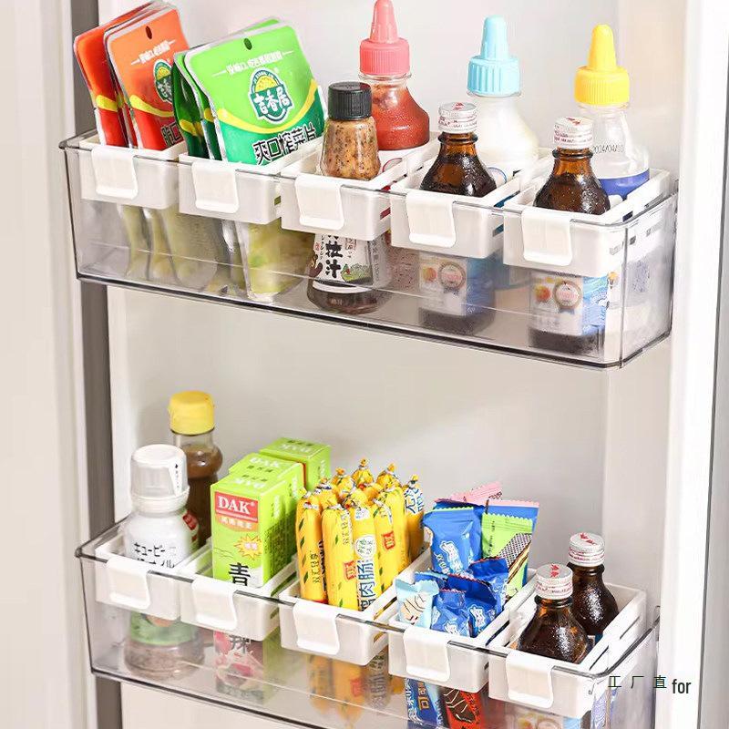 Retractable Fridge Door Organizer: Multi-Use Seasoning Divider & Anti-Tip Shelf