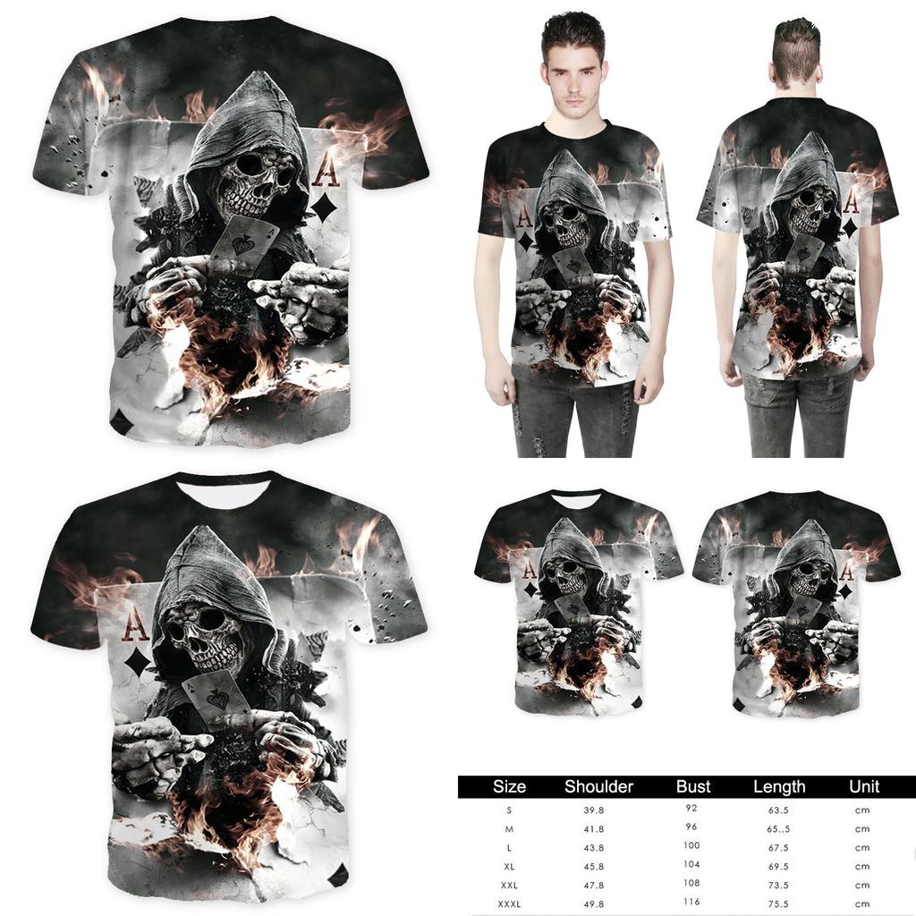 Fashion Men Funny Skull 3d Print T-shirt With Casual Crew Neck And Short Sleeves