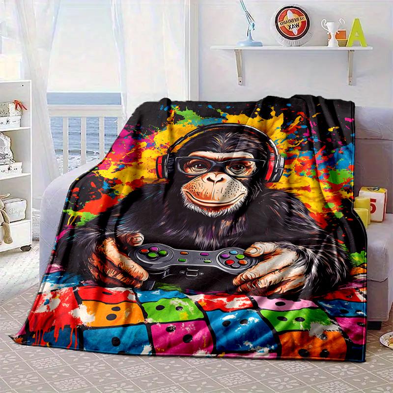 Monkey Gamer Adventure Blanket Flannel Blanket for bed, sofa, Camping, Hiking, Picnic Essentials, gift for family Fan gifts