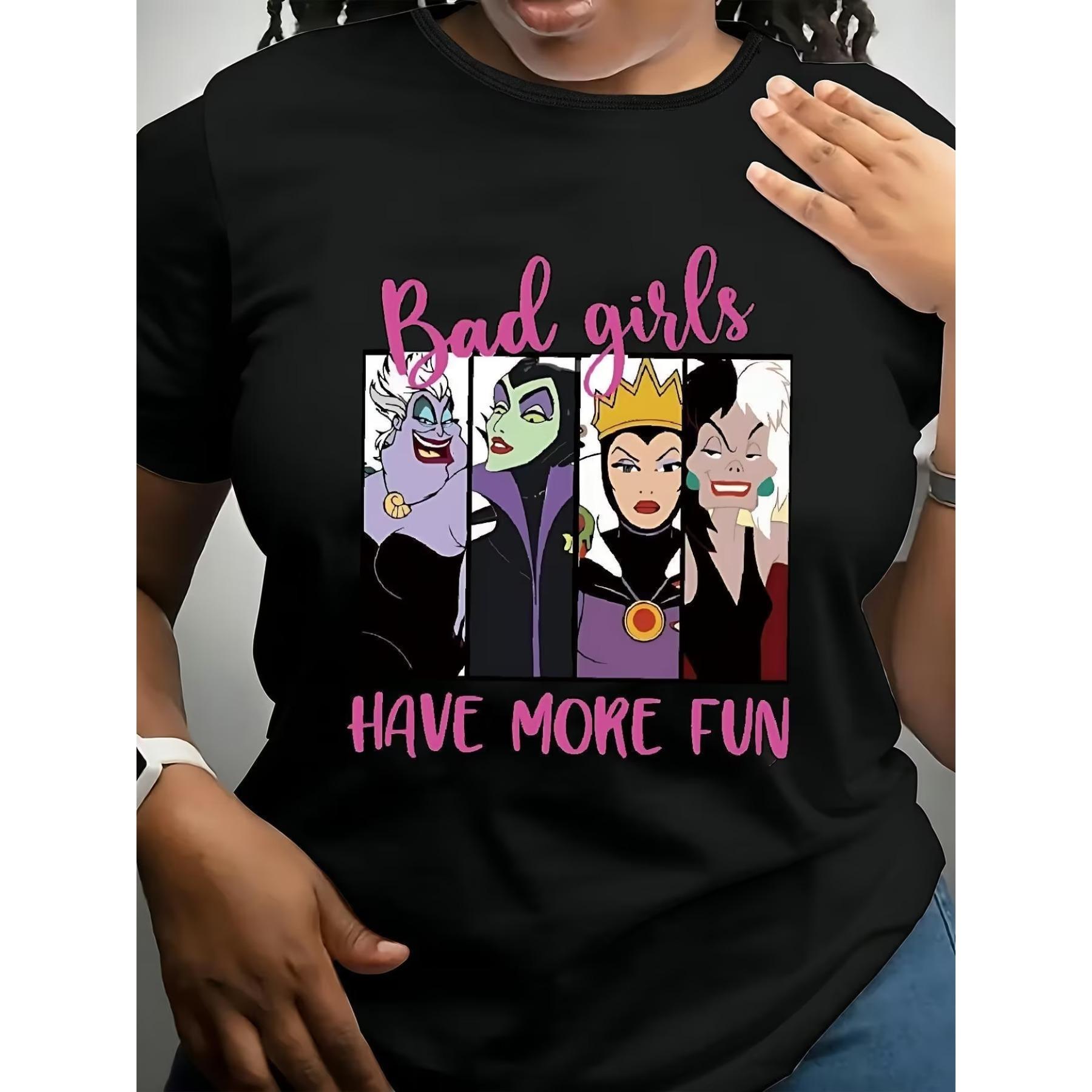 Bad Girls Have More Fun Plus Size Women s Short Sleeve T-Shirt - Cute Graphic Tee Featuring Villains, Fun and Stylish Design for Casual Wear S чёрный