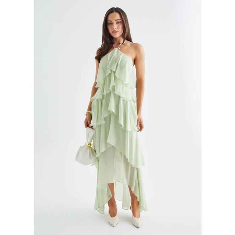 Women's Strapless Floral Print Ruffle Hem High Slit Dress, Multiple Colors