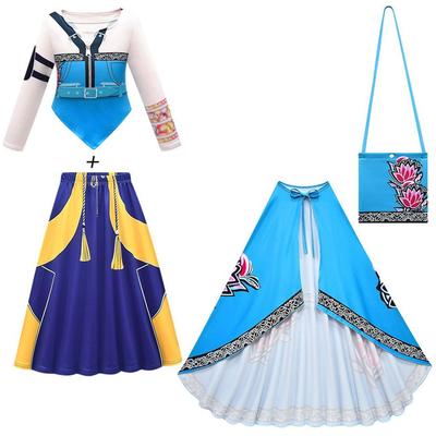 Kids Girls Anime Cartoon K-Pop Zoey Print T-shirt Skirt Bag Cloak Set Outfit Christmas Role Play Halloween Cosplay Costumes