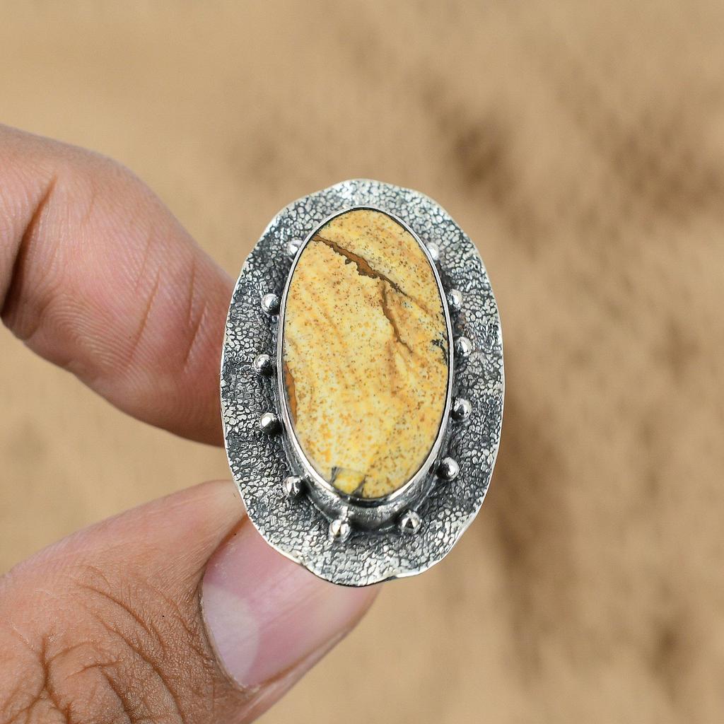 Wedding Gift For Her 925 Silver Natural Picture Jasper Promise Ring Size 8.25
