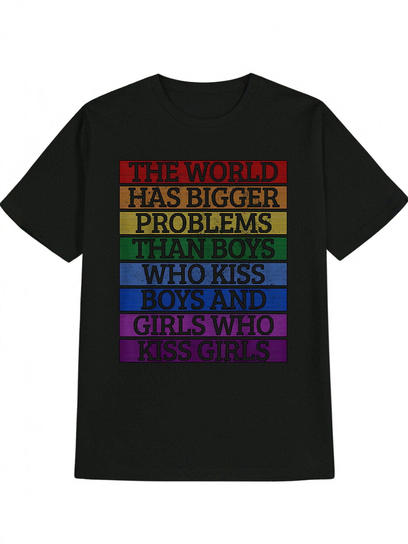 Casual Crew Neck T-shirt with Colorful Striped Letter Print XXL