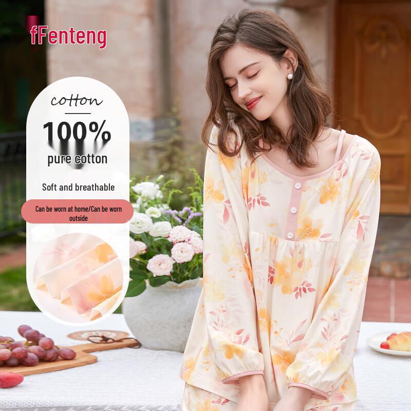 Fenteng Women s Pure Cotton Long-Sleeve Pajama Set XL