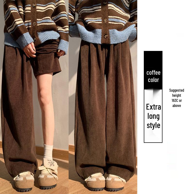 Coffee-Colored Chenille Wide-Leg High-Waisted Pants for Women - Autumn/Winter 2026 Plus Velvet Petite Loose Casual Sweatpants