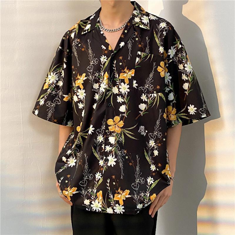 2026 Large Retro Cuban Collar Men's Ice Silk Short Sleeve Shirt
