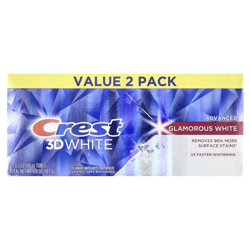 3D White, Fluoride Anticavity Toothpaste, Advanced, Glamorous White, 2 Tubes, 3.3 oz (93 g) Each