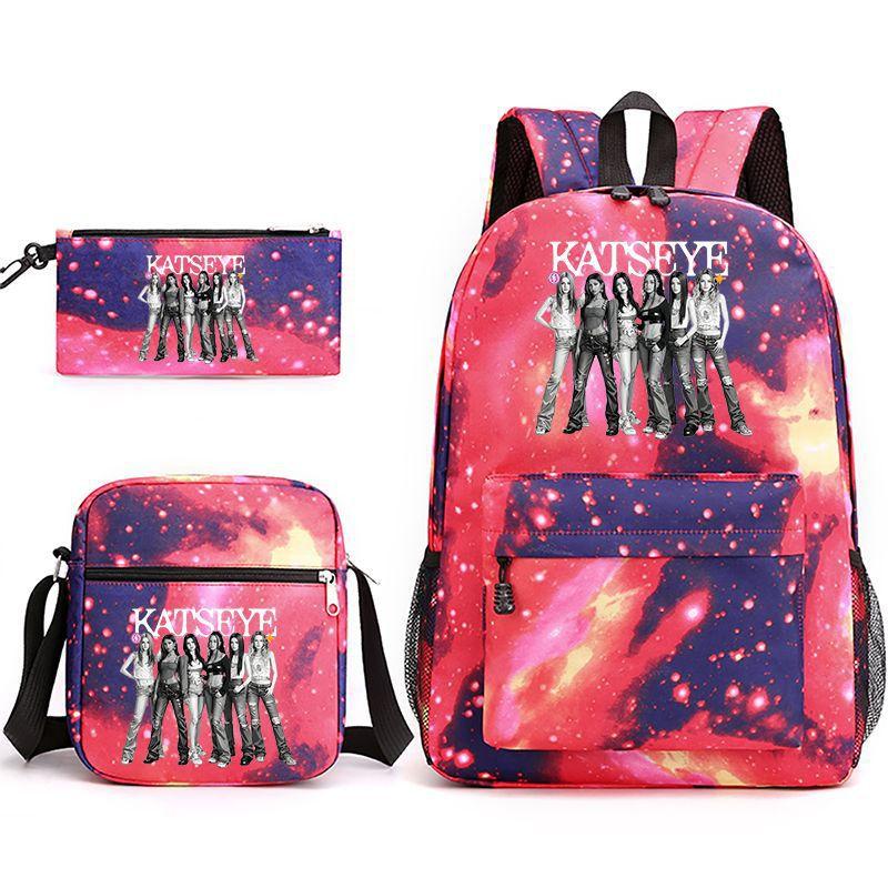Katseye Kpop Girl Group Print Travel Backpack Laptop School Bag Set of 3, Unisex Large Capacity Daypack
