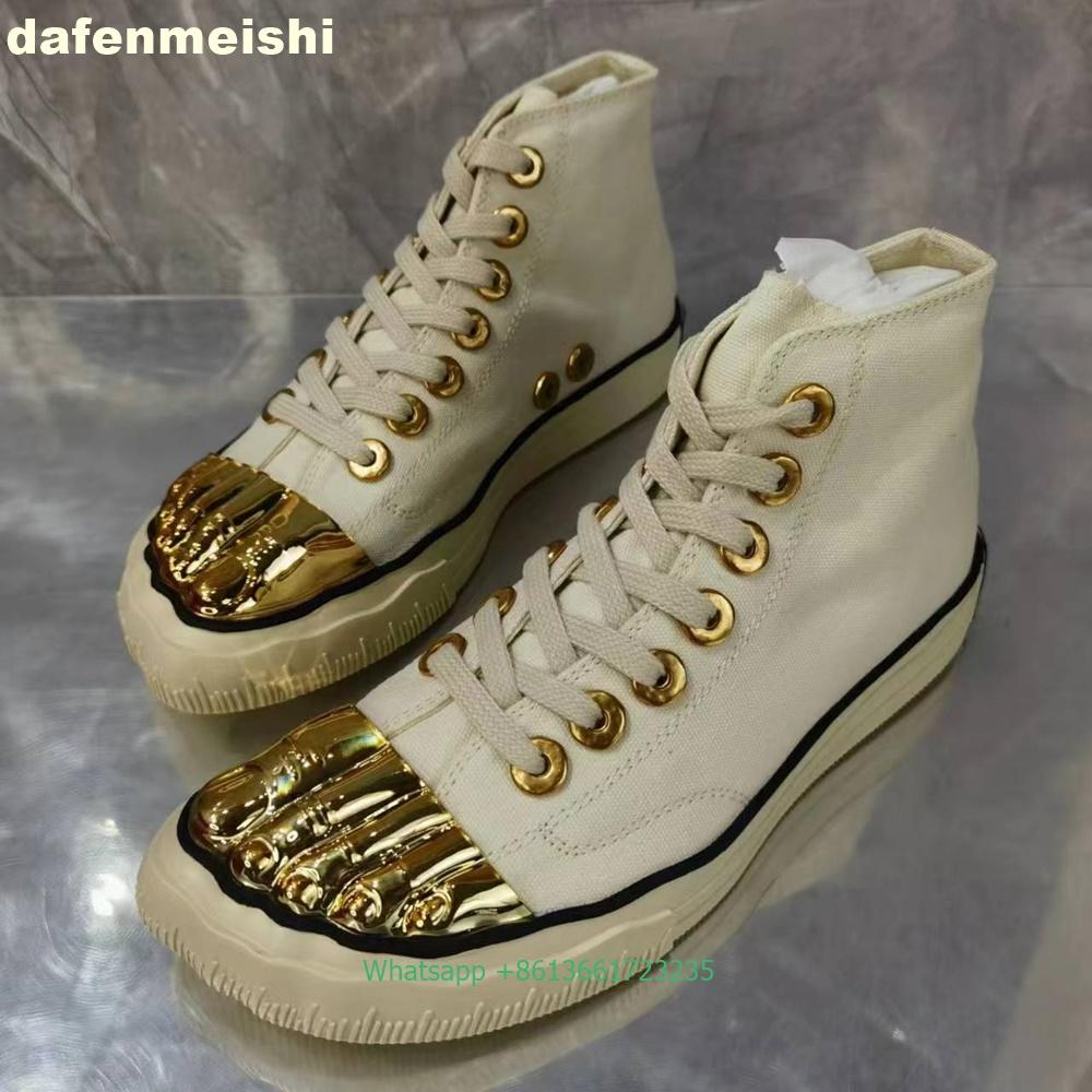 Metal Five Finger Toe Flats Canvas Shoes 2025 Newest Novelty Casual Style Shoes Women/men Low-Top/high Top Lace-Up Shoes
