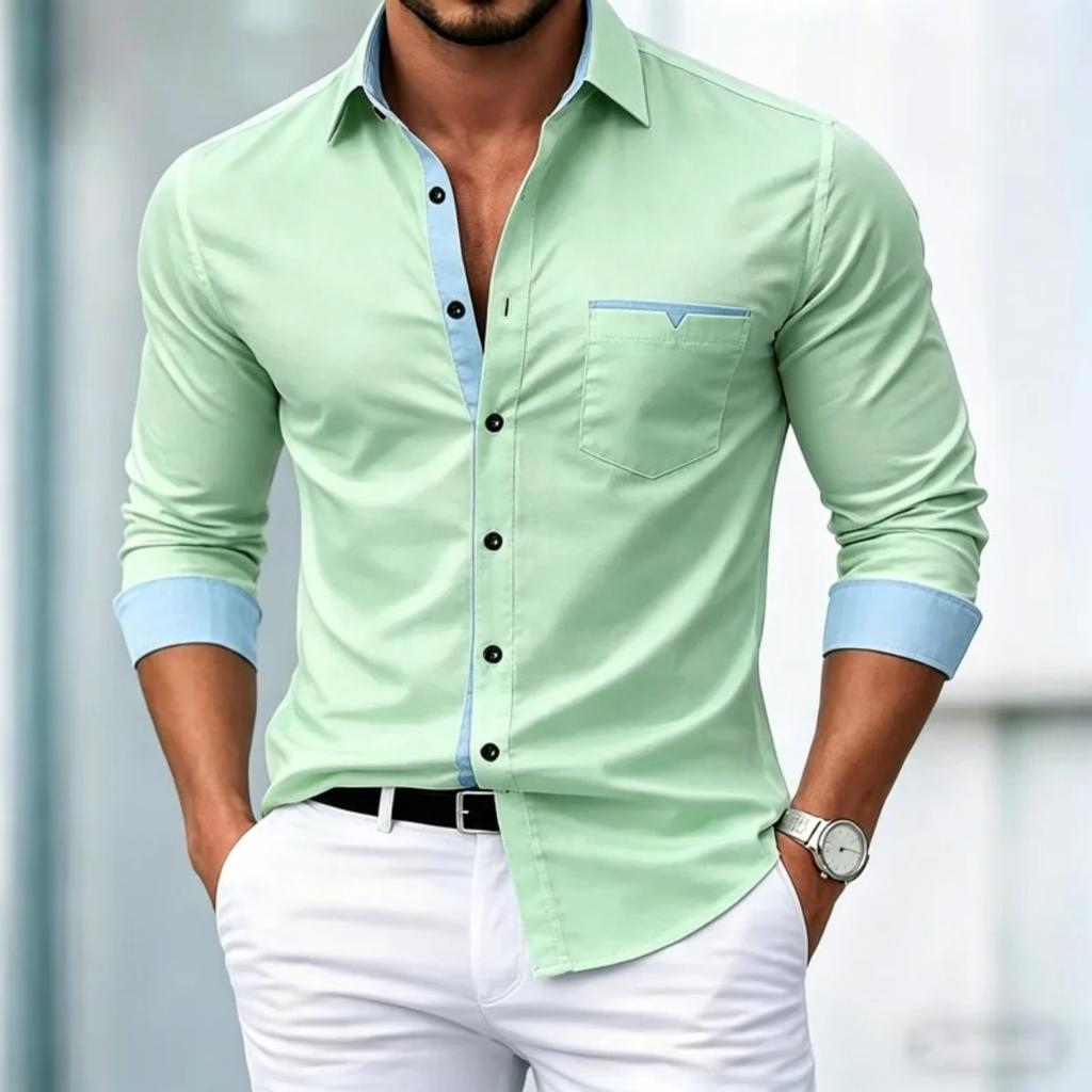 Slim Fit Men's Long-Sleeve Shirt, Versatile for Casual and Formal Occasions.
