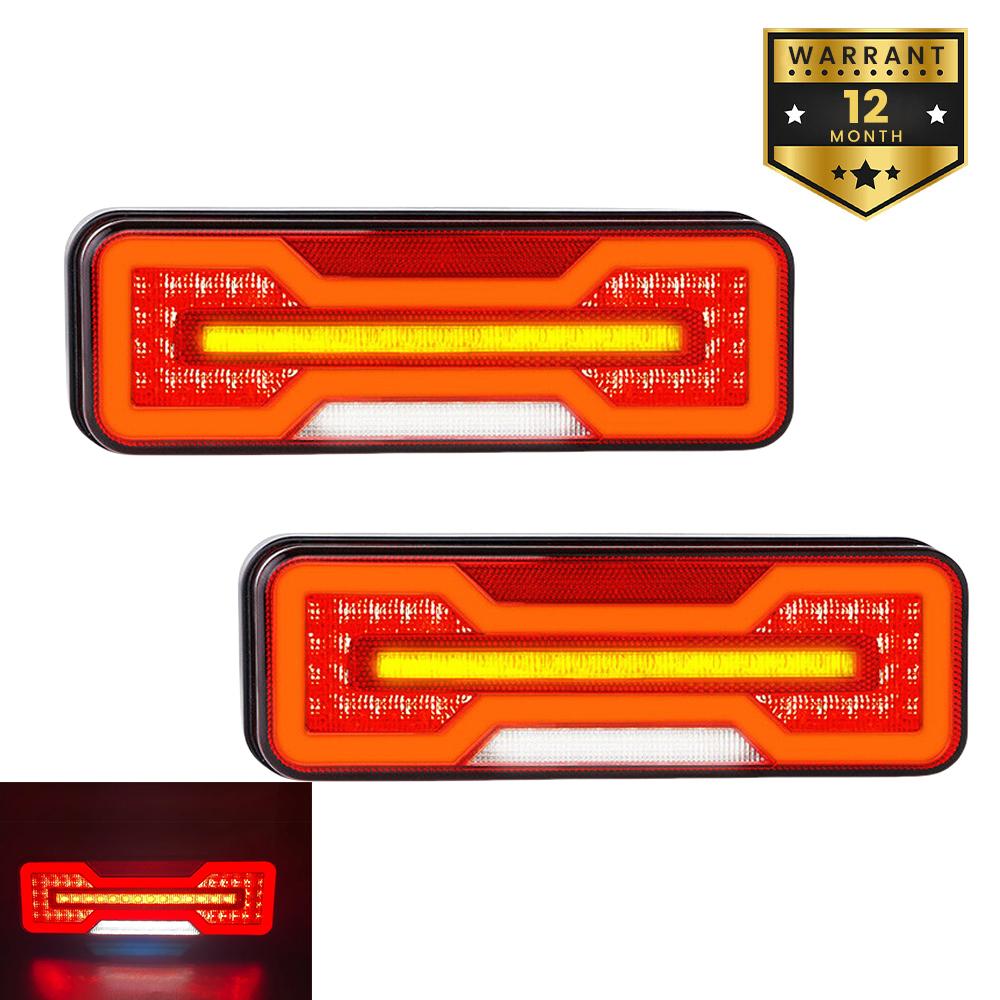 2Pcs 12V 24V LED Combination Rear Tail Light Turn Signal Brake Reverse Flowing Lamp Waterproof Trailer Truck Tractor Caravan