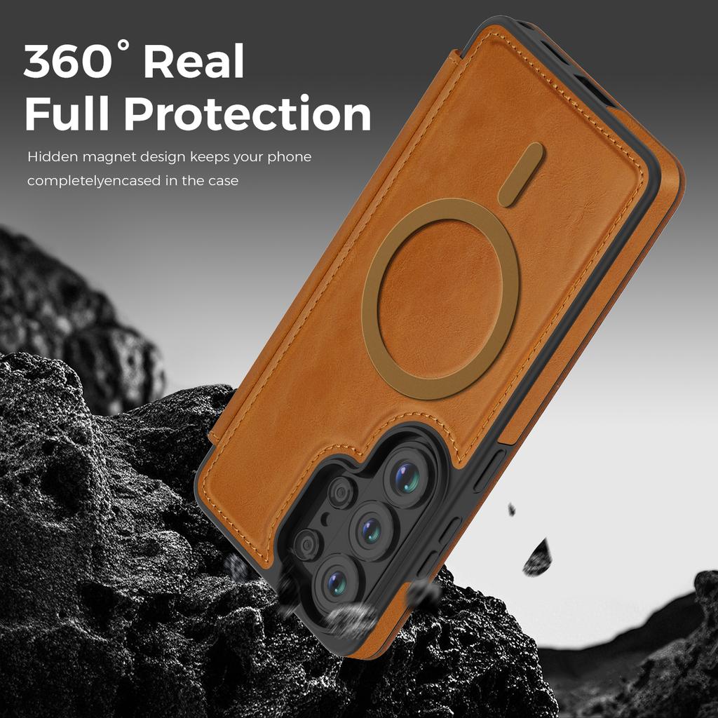 Business Leather Flip Case For Samsung Galaxy S25 S26 Ultra S25 Edge A56 A36 Magnetic Magsafe Built-in Card Slot PU Back Cover