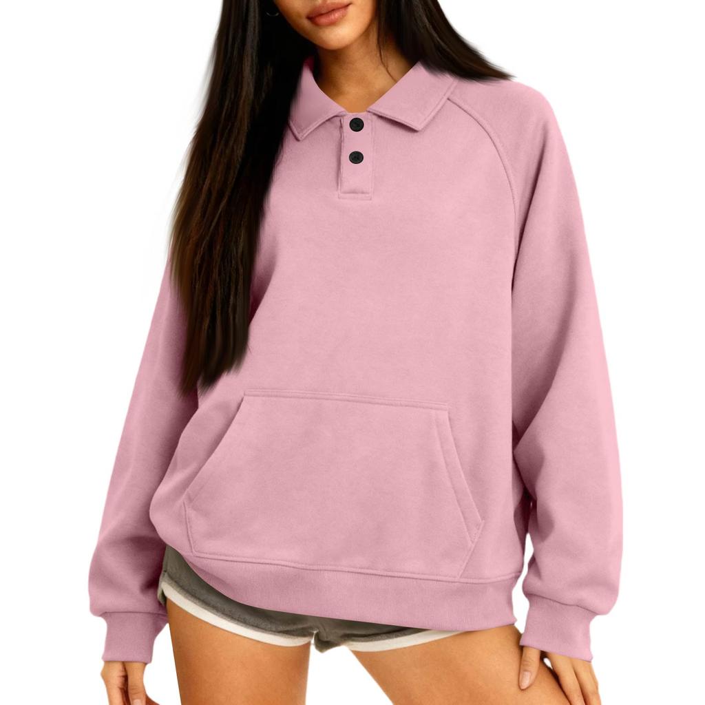 Women's Button-Up Collar Tops Cotton Women's Casual Fashion Long Sleeve With Pocketed Pullover Top Blouse